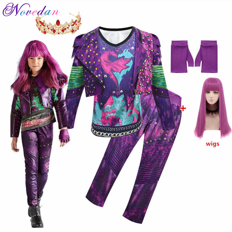 Kids Descendants 3 Mal Costume For Girls Evie Cosplay Costume Child Fantasia Halloween Clothes Wig Birthday Party Fancy Dress