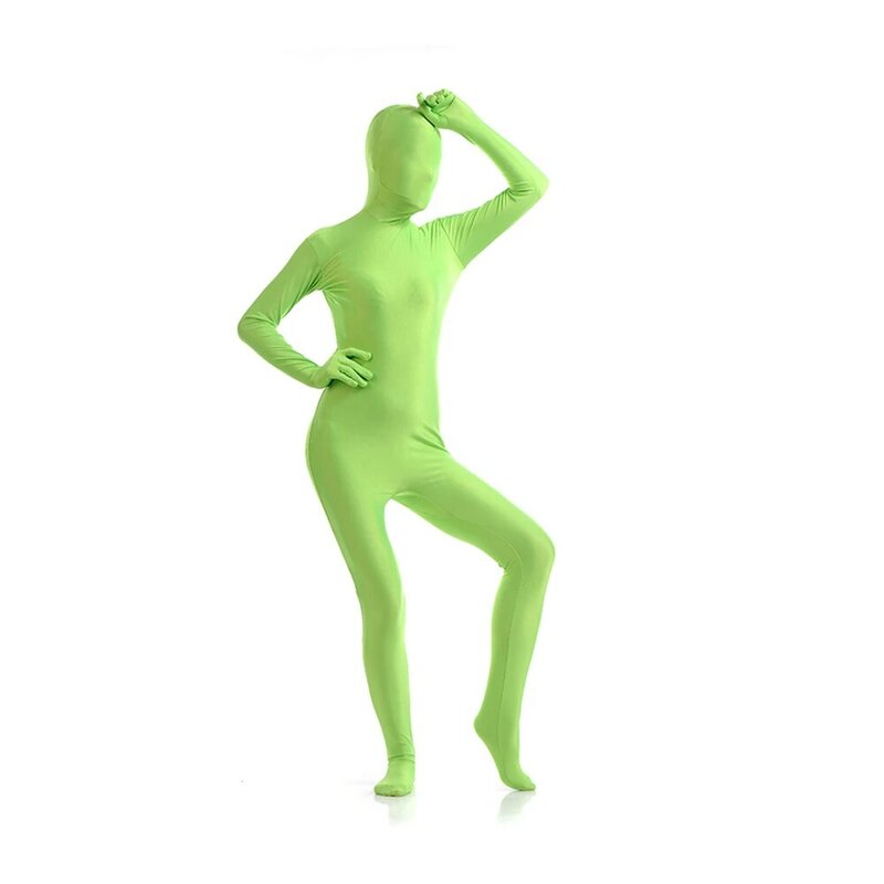 customized for open eyes mouth add crotch free shipping Full Body Zentai Suit Grass green Tight Suits Pure Color Halloween Party
