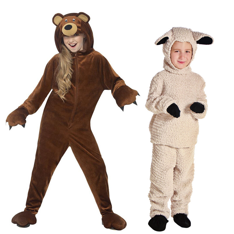 Reneecho Animal Costume Kids Brown Bear Costume Romper Lamb Sheep Children`s Costume For Purim Carnival Cosplay