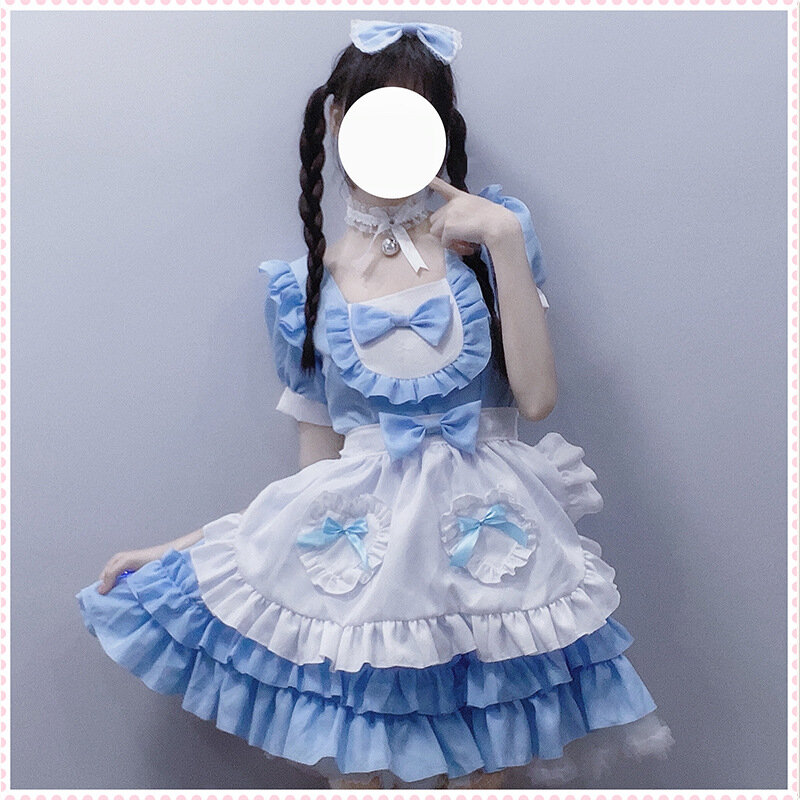 S-XXL Party Dress Maid Dress Japanese Sexy Cream Sweetheart Maid Dress Blue Pure Lolita Dress Lovely Dress Role-playing Dress