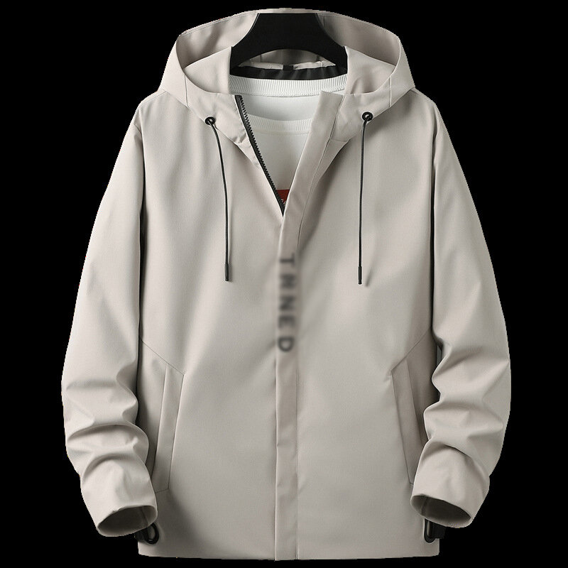 Kurtka oprzyrządowa 2023 wiosenna męska odzież z kapturem na co dzień jednolity kolor wiatrówki strój męski duży rozmiar luźne kurtki płaszcz M-5xl