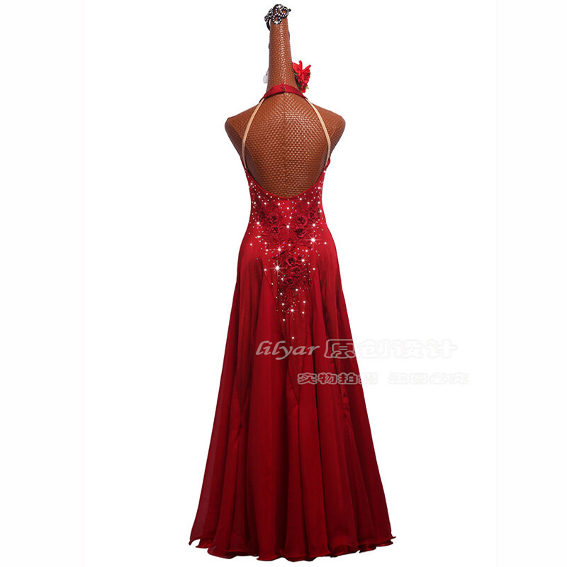 Ballroom Dance Dress Standard Skirt Competition Dress Costumes Performing Dresses Customize Adult Children Wine Red Embroidered