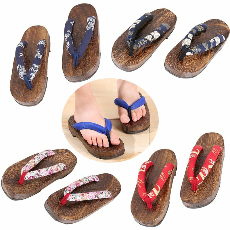 Kids Cosplay Shoes Summer Slippers Flats Flip Flops Samurai Clogs Wooden Geta Sandals Children Kimono Shoes Floral Costumes