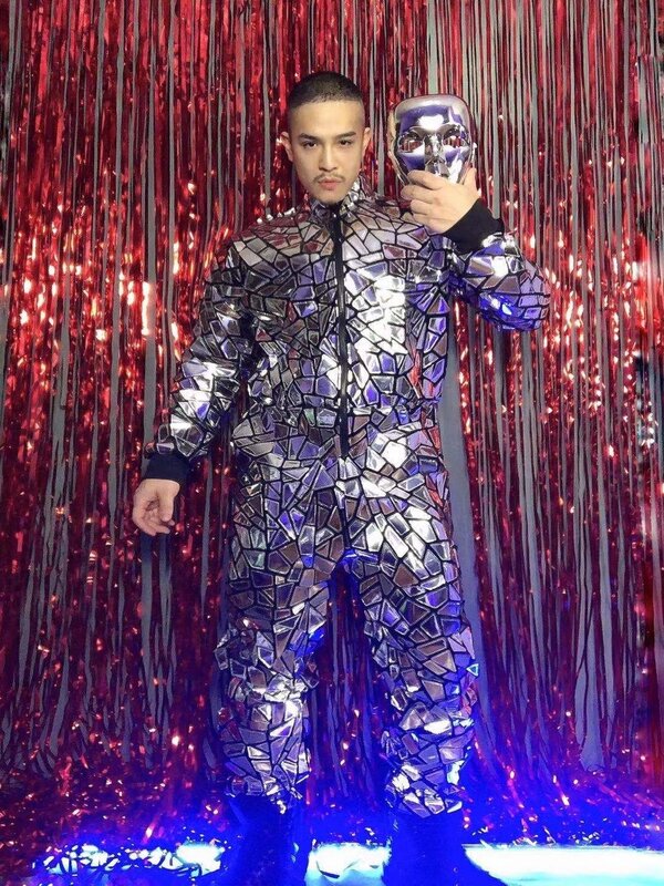 Sparkly Sequin Jumpsuit Nightclub Birthday Prom Party Outfit Men Dancer Singer Stage Show One Piece Costume