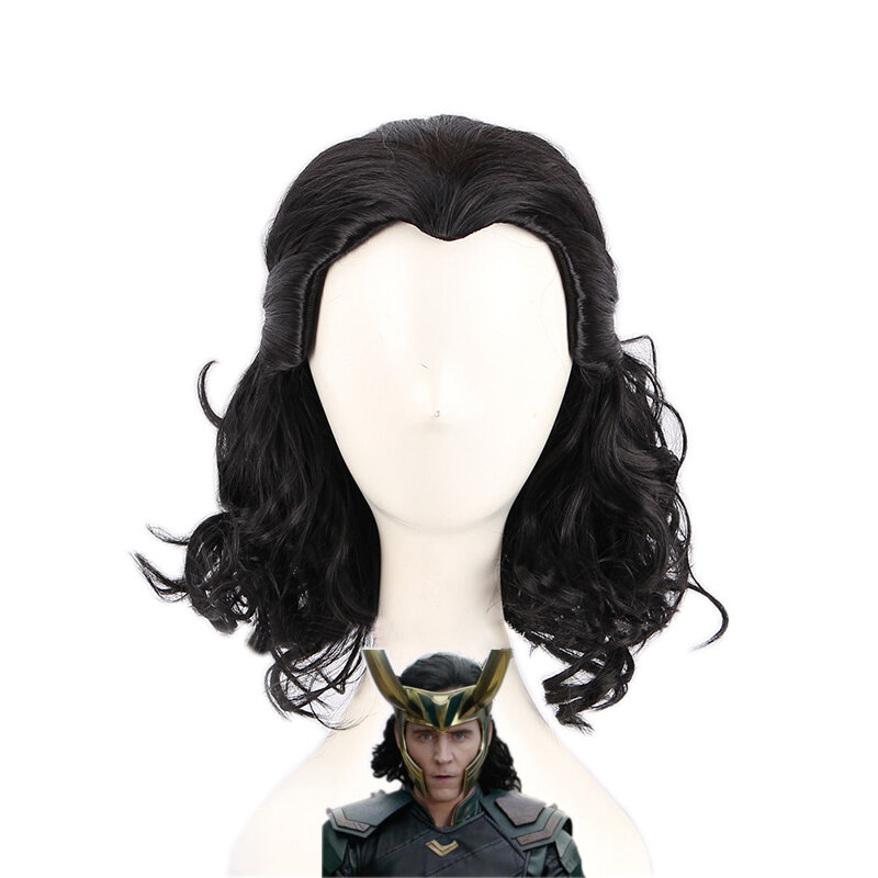 Parrucche Cosplay Advengers Loki Loki nero riccio resistente al calore capelli sintetici Comic Loptr ruolo parrucche Olay Party + cappellino parrucca