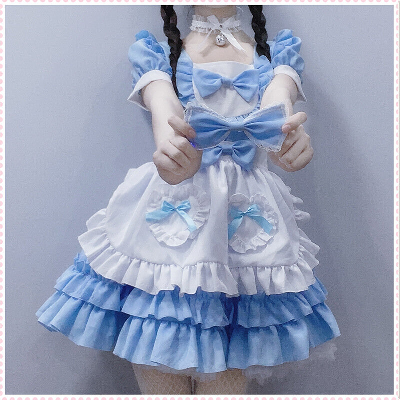 S-XXL Party Dress Maid Dress Japanese Sexy Cream Sweetheart Maid Dress Blue Pure Lolita Dress Lovely Dress Role-playing Dress