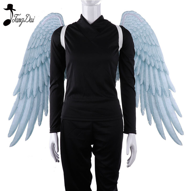 TDAICHAN High Quality Pu Foam Soft Engelenvleugels Adult Women Cosplay Costume Black and White Asas De Anjo Alas De Angel Wings