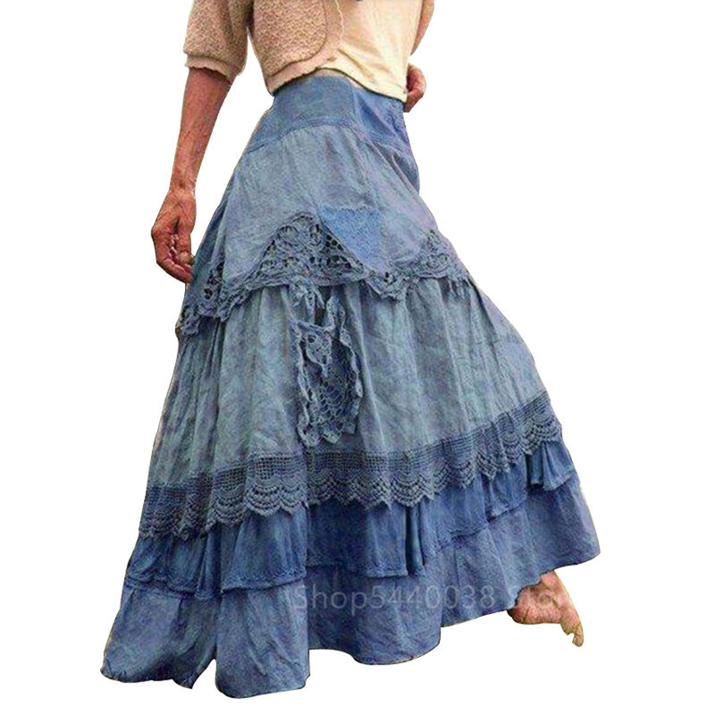 Renaissance Medieval Costume Women Princess Cosplay Halloween Dress Vintage Lace Big Swing Skirts Elegant Hight Waist Middle Age