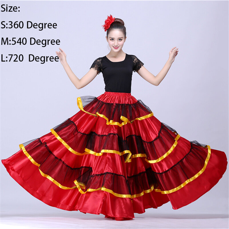 Girl Flamenco Dress Spain Belly Dance Skirt Belly Dance Chorus Ballroom Women Vestidos Bullfighting 360/540/720 Degree Costume