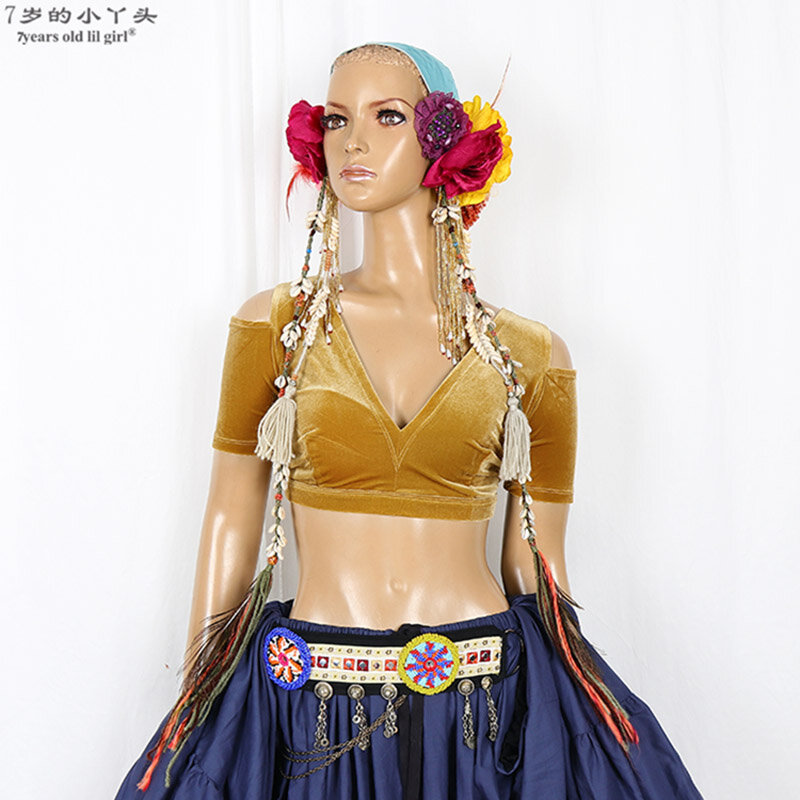 Tap Dance Velvet Fat Chance Tribal Choli Costume, Haut à manches courtes, CJJ01