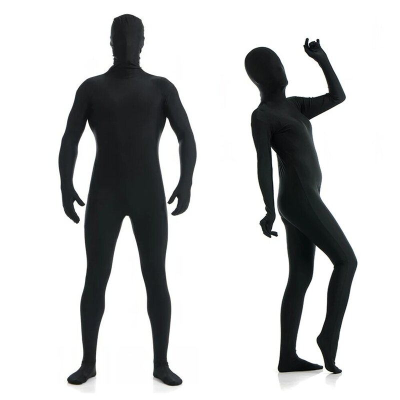 Customized black Zentai Costumes Full Body Skin Suit Catsuit Halloween Costumes Bodysuit add crotch zipper open eyes open mouth