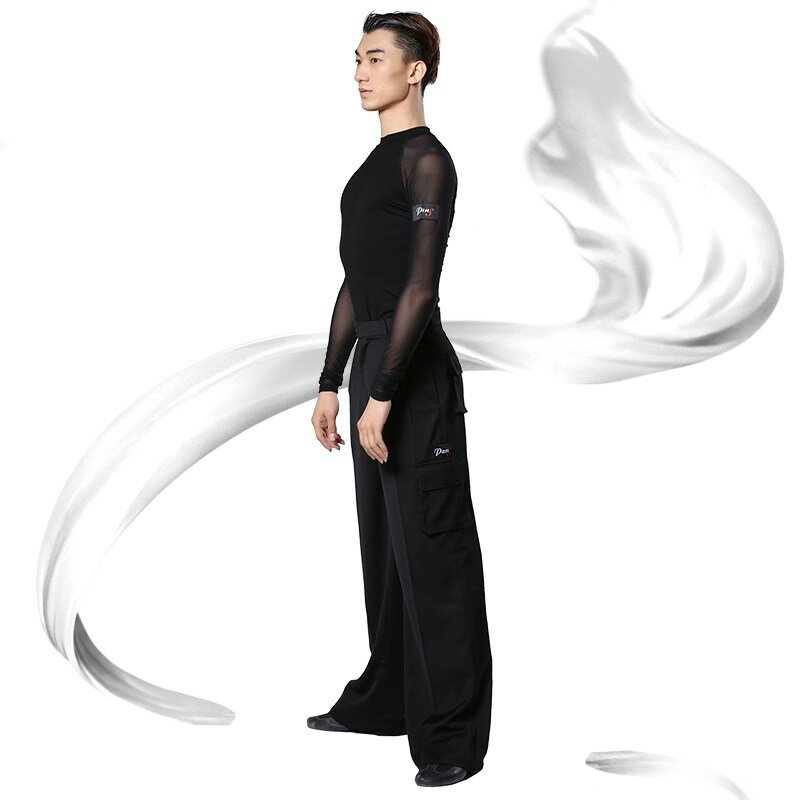 Male Latin Dance Shirts Black Color Cotton Long Sleeve Wears Men Gentlemen Ballroom Chacha Present Tops Fabrics