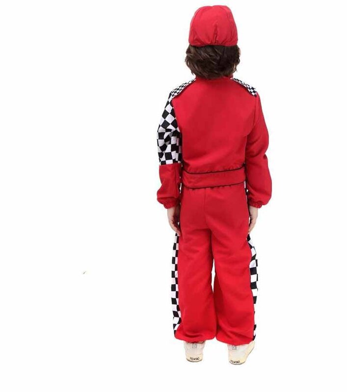 Kids Boys Halloween Racer Cosplay Red Race Car Driver Uniform Children`s Racing Driver Costume Fancy Dress Masquerade Costume