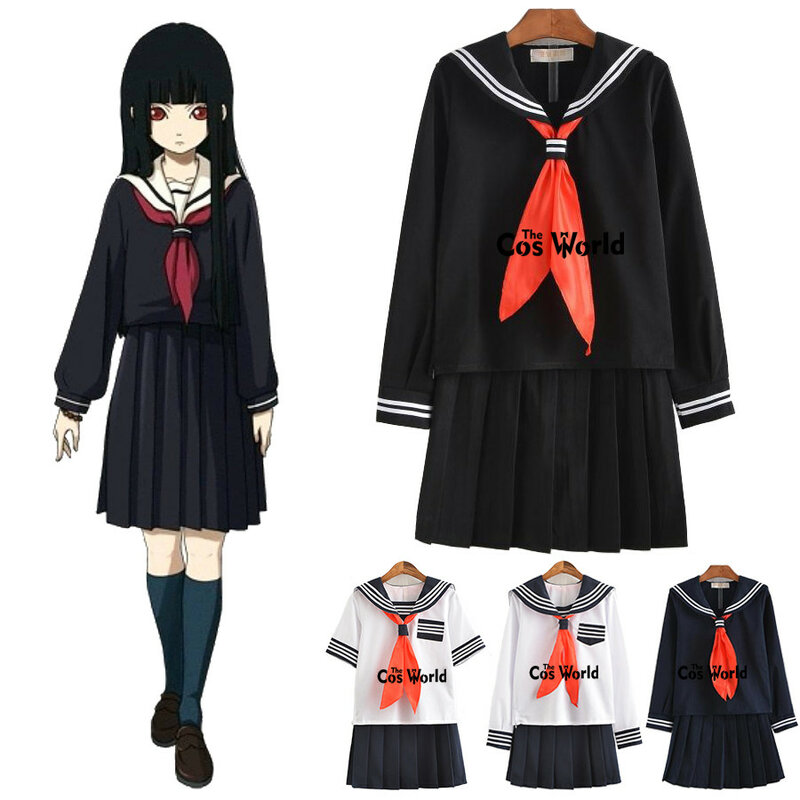 S-5XL Jigoku Shoujo Enma Ai Summer Sailor Suit JK School Uniform Students Cloth Tops Skirts Anime Cosplay Costumes