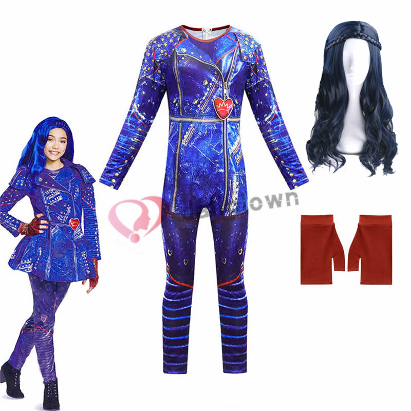 New Kids Halloween Costume For Girls Evie Mal Descendants 3 Cosplay Costumes With Wig Children's Carnival Party Jumpsuit Catsuit