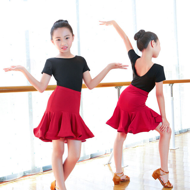 New Girls Salsa Tango Rumba Latin Dance Dress Kids Child Ballroom Dancing Dresses Red Cocktail Mermaid Skirt