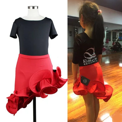 Ruffle Dance Skirt For Girls Children Kids Latin Dance Dress Patterns Unequal Practice Ballroom Tango Salsa Dancing Skirt