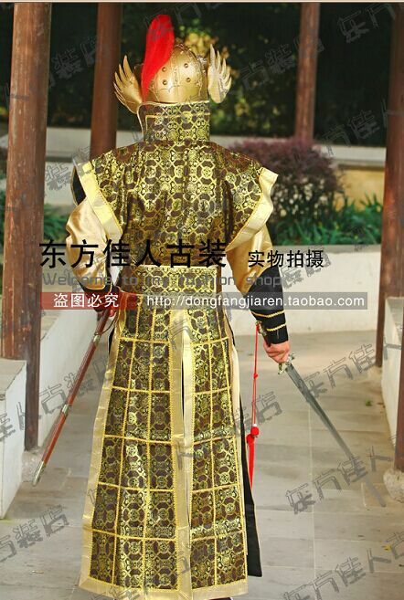 Tang Dynasty Soldier with Armour  Costume for Stage Performance Gold Color