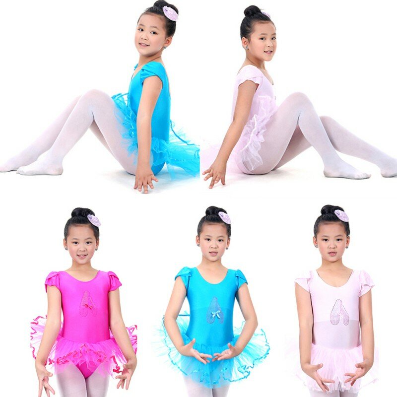 Child Girls Training Gymnastics Ballet Tutu Leotard Short Sleeve Dance Dress 4 Size