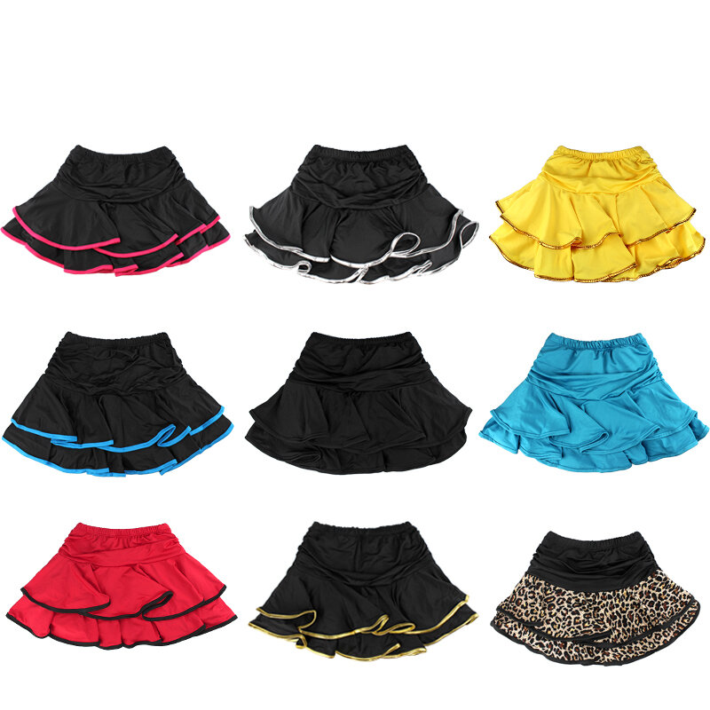 Wholesale Cute Spandex Latin Dance Skirt Girls Kids Children Ballroom Dancing Skirt Inside With Shorts Mini Skirt