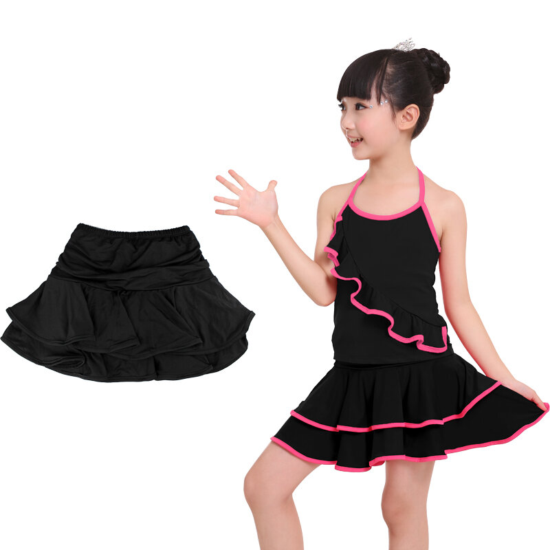 Wholesale Cute Spandex Latin Dance Skirt Girls Kids Children Ballroom Dancing Skirt Inside With Shorts Mini Skirt
