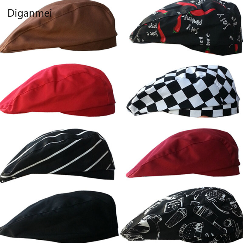 Diganmei High Quality Restaurant Chef Kitchen Workwear Hats Chili Forks Prints Hotel Waiter Hats Cooking BBQ Berets