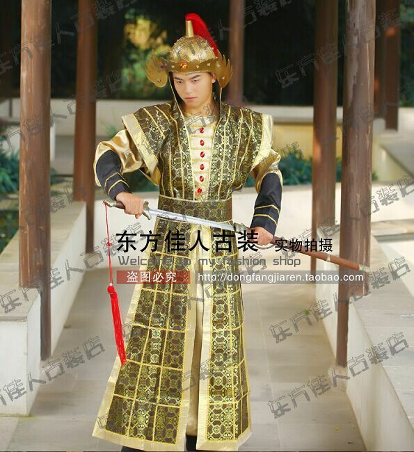 Tang Dynasty Soldier with Armour  Costume for Stage Performance Gold Color