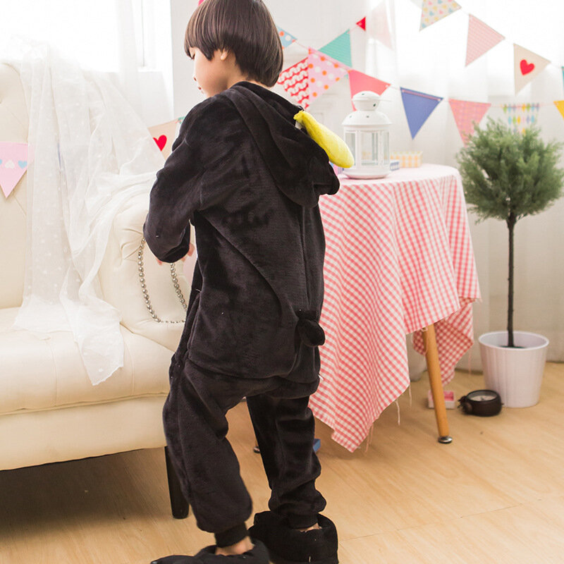 Warm Kids Pajamas Animal Onsies Flannel Children's Sleepwear Black Penguin pajamas For Girls Boys Nightgown Cosplay