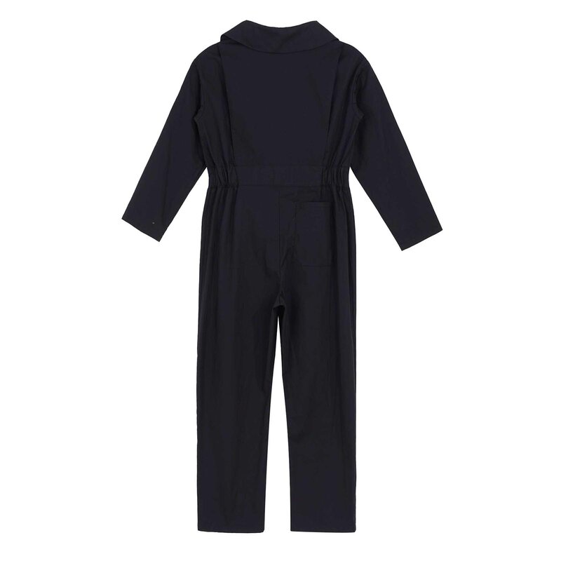 Kids Boys Turndown Collar Jumpsuit Zipper Closure Jumpsuit Front Solid Color Coverall Style Stylish Clothing Long Sleeve