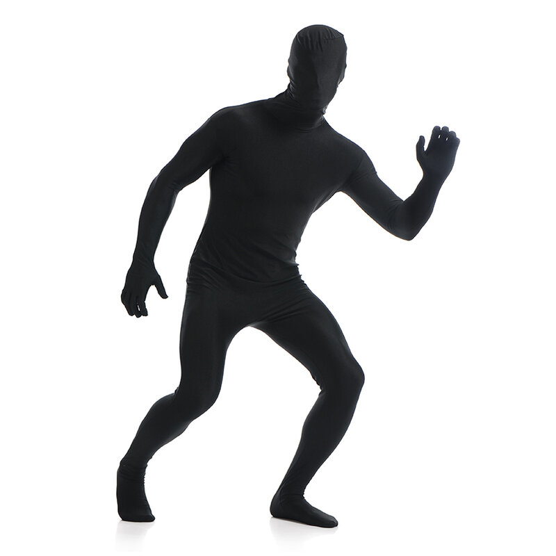Customized black Zentai Costumes Full Body Skin Suit Catsuit Halloween Costumes Bodysuit add crotch zipper open eyes open mouth