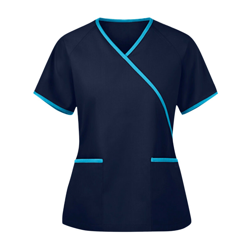 Nurse Uniform Women Solid Color Scrubs Tops Uniforms Short Sleeve Pockets Medical Nurses Uniformes Blouse Nursing Clothes Shirts