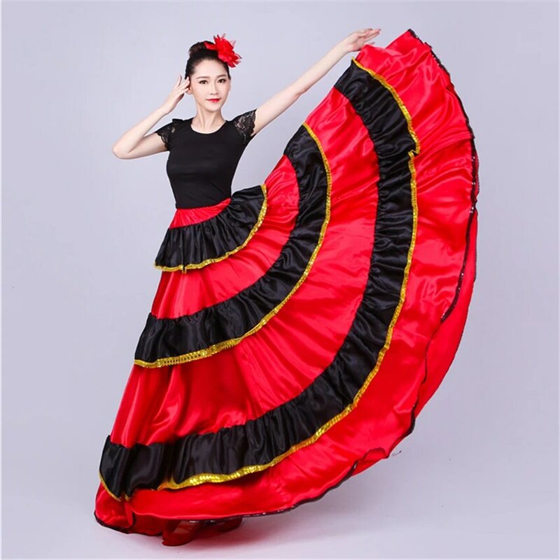 Girl Flamenco Dress Spain Belly Dance Skirt Belly Dance Chorus Ballroom Women Vestidos Bullfighting 360/540/720 Degree Costume