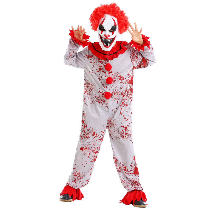 Umorden Fantasia Purim Halloween Costumes for Child Kids Boys Scary Creepy Bloody Killer Circus Clown Jester Costume Cosplay