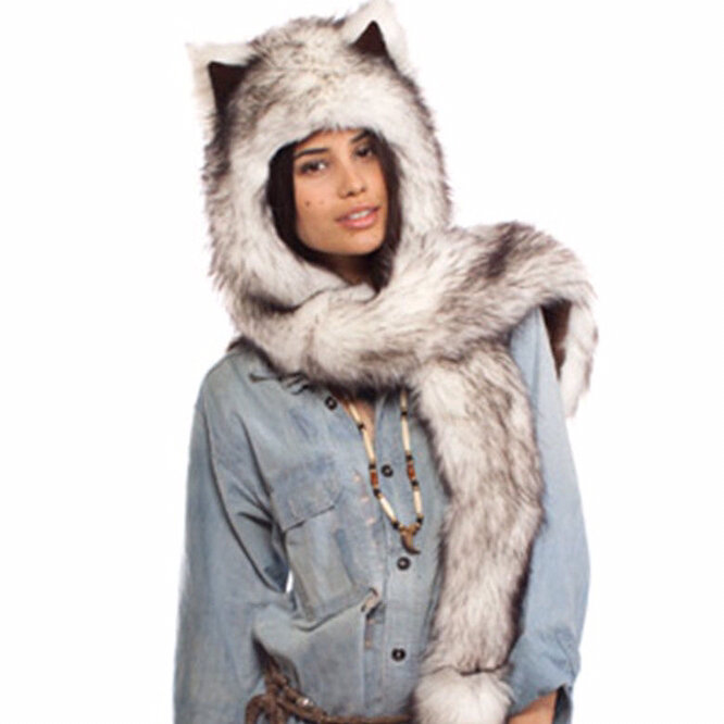 New White Fox Animal Hoods Cute Animal Faux Fur Hat Cap Women Mens Fashion Warm Animal Fur Hats With Gloves Girl Cartoon Hat