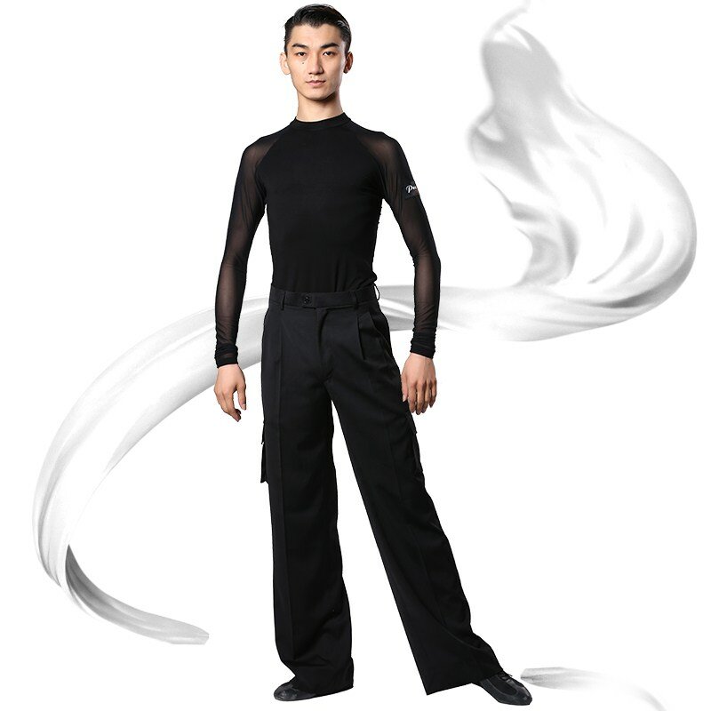 Male Latin Dance Shirts Black Color Cotton Long Sleeve Wears Men Gentlemen Ballroom Chacha Present Tops Fabrics