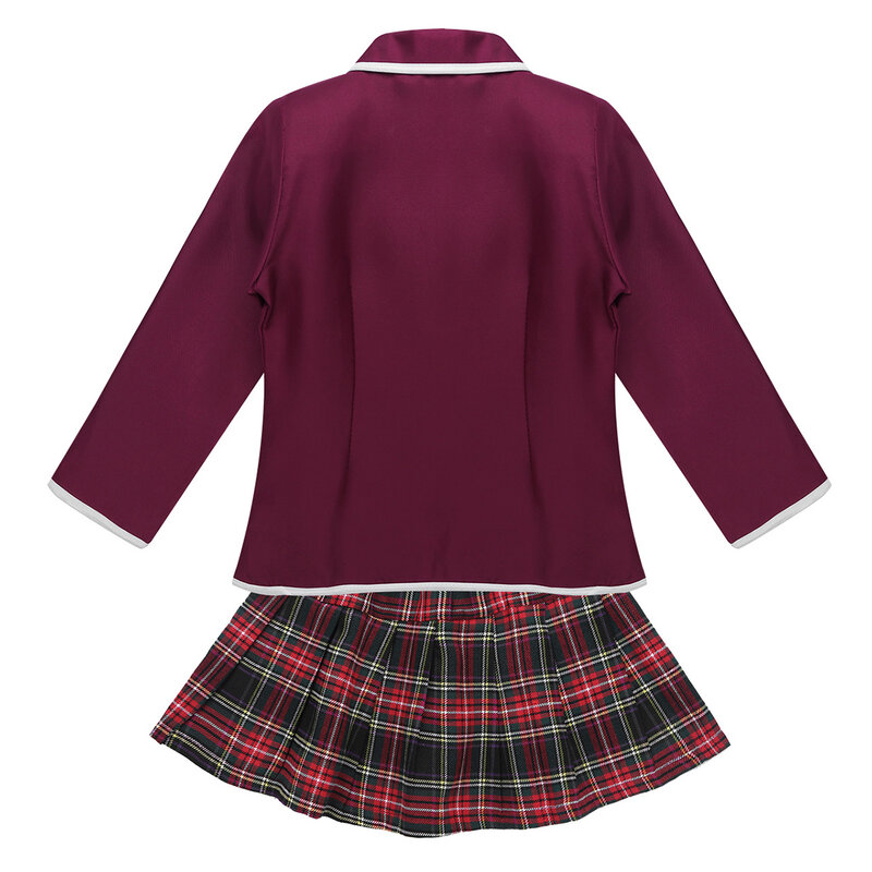 Kids Teens Japanese Anime Cosplay Students Costume Girls British Style School Uniform Coat with Shirt Tie Mini Skirt Set