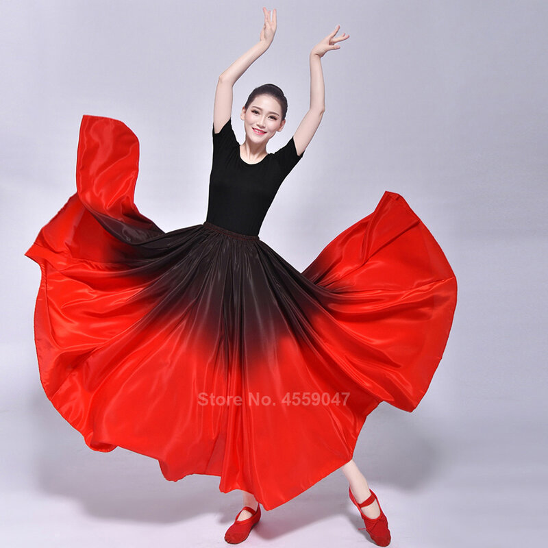Women Spanish Flamenco Skirt Dance Practice Long Big Swing Skirt Gradient Color Performance Gypsy Skirt Lady Belly Skirt Dress
