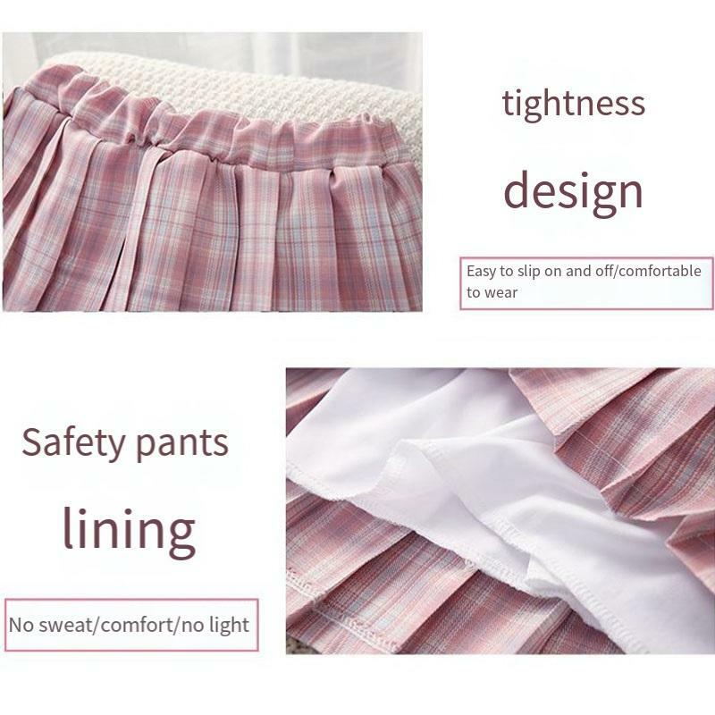 女の子のための古典的なプレッピースタイルの綿のTシャツセット,半袖のトップとプリーツスカート,2個