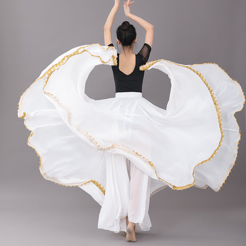 Flamenco Belly Dance Chiffon Womens 13 Color Solid 720 Degree Pendulum Skirt Gypsy Long Skirts Dancer Practice Long dance skirt