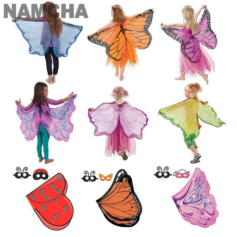 Children Butterfly Wing Cloak Cosplay Costume Angel Elf Modelling Mask Cape Outfit Halloween Stage Dress Up Performance Clothing