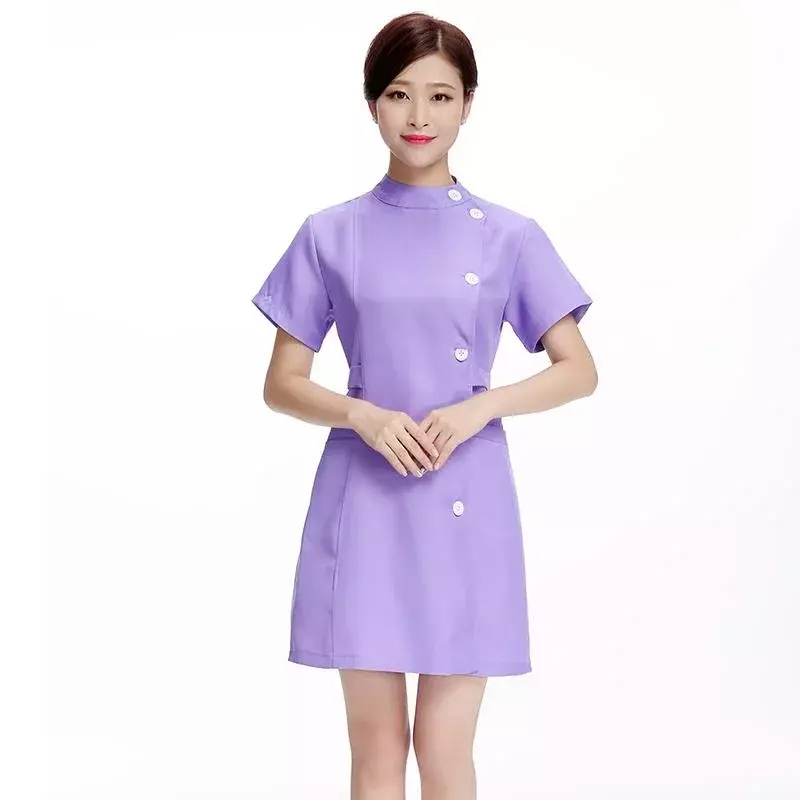 Pink beauty uniform with  beautician dress salon work clothes Spa uniforms scrubs coat Spa white robe experimental clothes