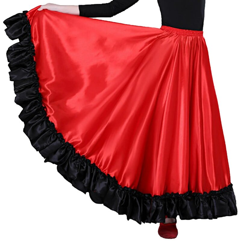 280/360 Degree Flamenco Skirt Women Girl Spanish Bull Dance Skirt Belly Dance Skirt Big Swing Flamenco Costume Ruffled Hem Skirt