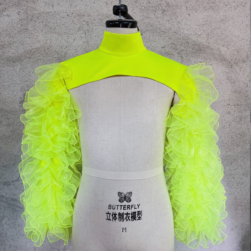 Gauze Mesh Shawl Shoulder Jazz Dance Stage Performance Accessories Bubble Sleeves Vest Women DJ Singer Dancer Nightclub Costume