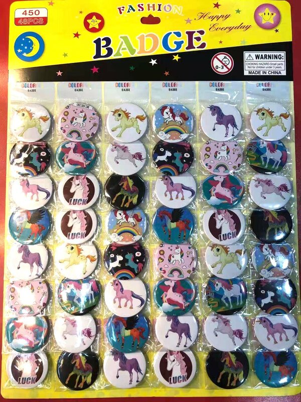 Free Shipping 48pcs/ Set unicorn   Kid's Cartoon Japan Anime Pin Badge 45MM 4.5CM  Gifts for Friends Jewelry Wholesal