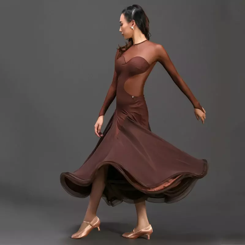 Standard krajowy Sukienki do tańca nowoczesnego Ubrania do ćwiczeń Strój do tańca towarzyskiego Damska siatkowa sukienka do tańca latynoamerykańskiego