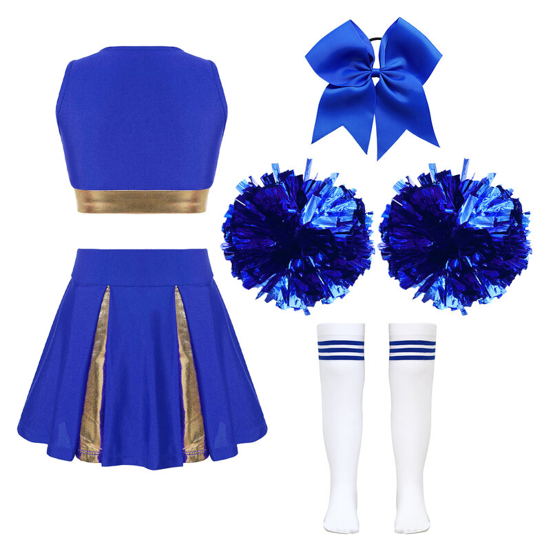 Girls Cheerleader Costume Outfit Set Halloween Cheerleading Fancy Dress for Birthday Party Cheer Uniform School Performance