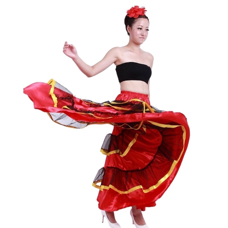 Womens Ballroom Twirling Long Skirt Belly Dance Skirt Flamenco Dance Skirt for Performances Halloween Costume Gifts