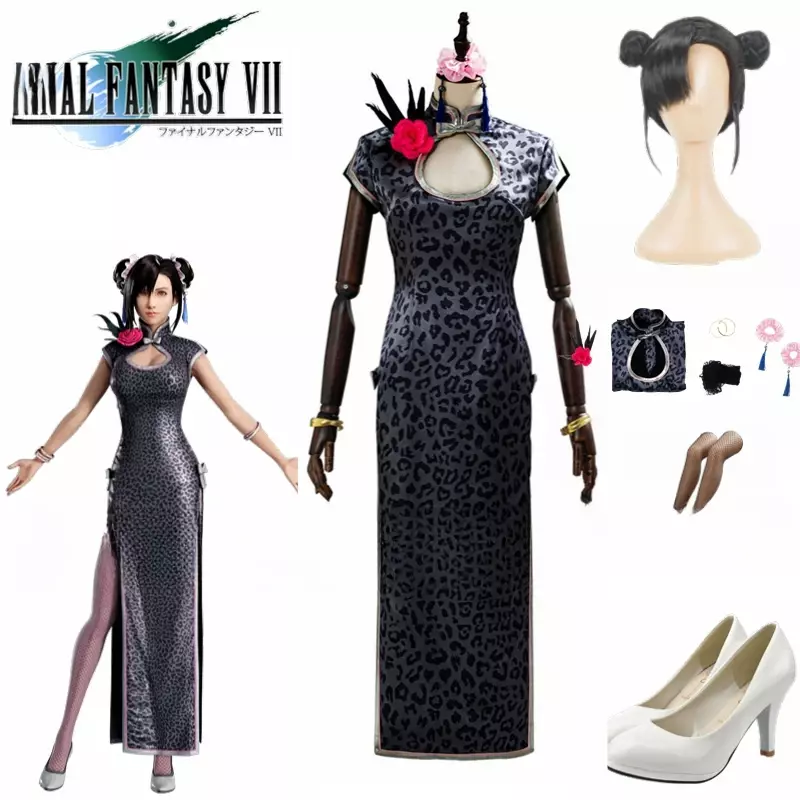 Game Final Fantasy VII Remakes Tifa Lockhart Cosplay Costume Cheongsam Outfit woman Dress customize skirt Wig Halloween Carnival