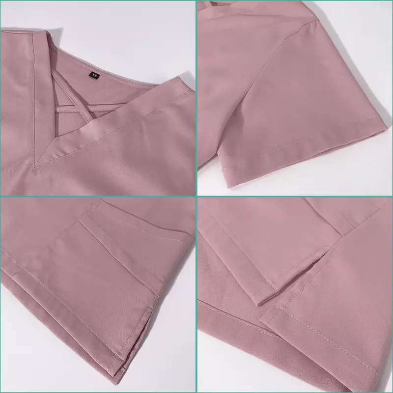 Joggers Scrubs Set for Women Pet Hospital Uniform Solid Color Scrub Suits Surgical Gown Multiple Pockets V-neck