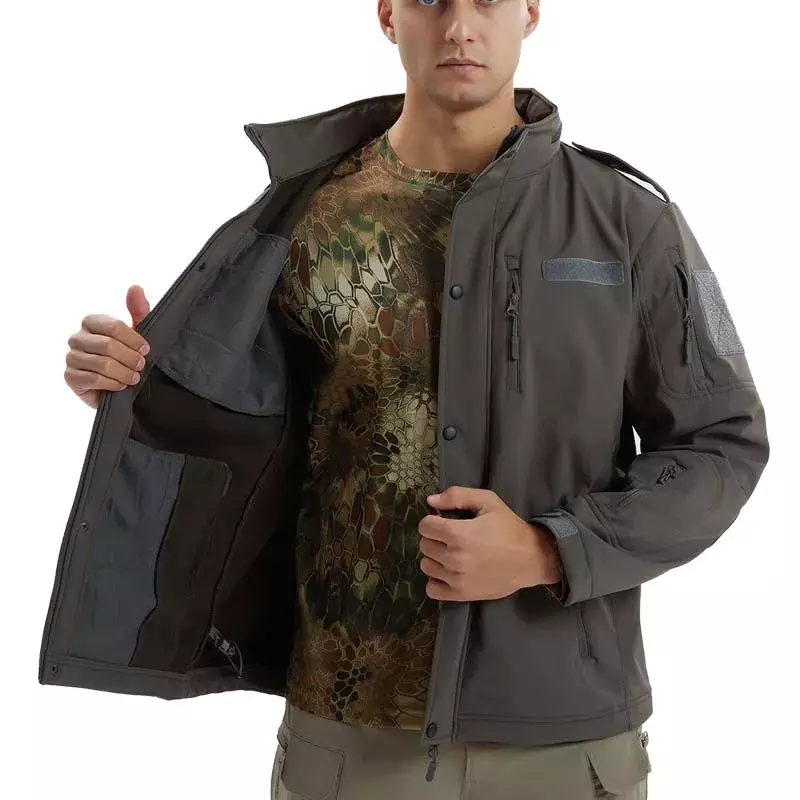 Outdoor Jackets Men Thick Soft Shell Camo Tactical Waterproof Hunting Clothes Windbreaker Combat Jacket Mens Hooded Fleece Coats